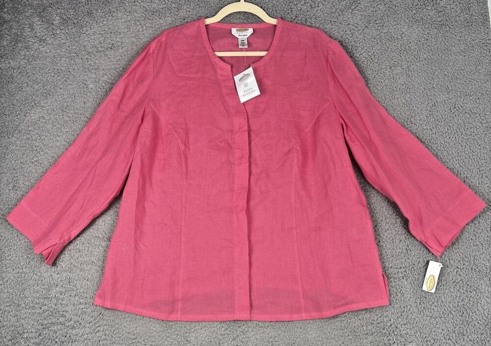 NWT Talbots Woman Irish Linen Button Front Tunic Shirt Womens 16W Berry Pink
